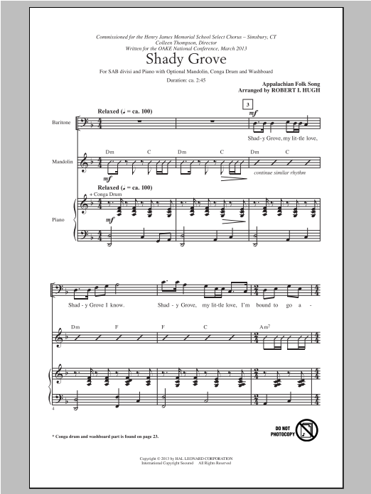 Traditional Folksong Shady Grove (arr. Robert I. Hugh) sheet music notes and chords. Download Printable PDF.