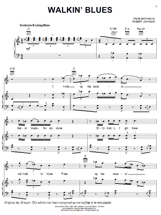 Robert Johnson Walkin' Blues sheet music notes and chords. Download Printable PDF.