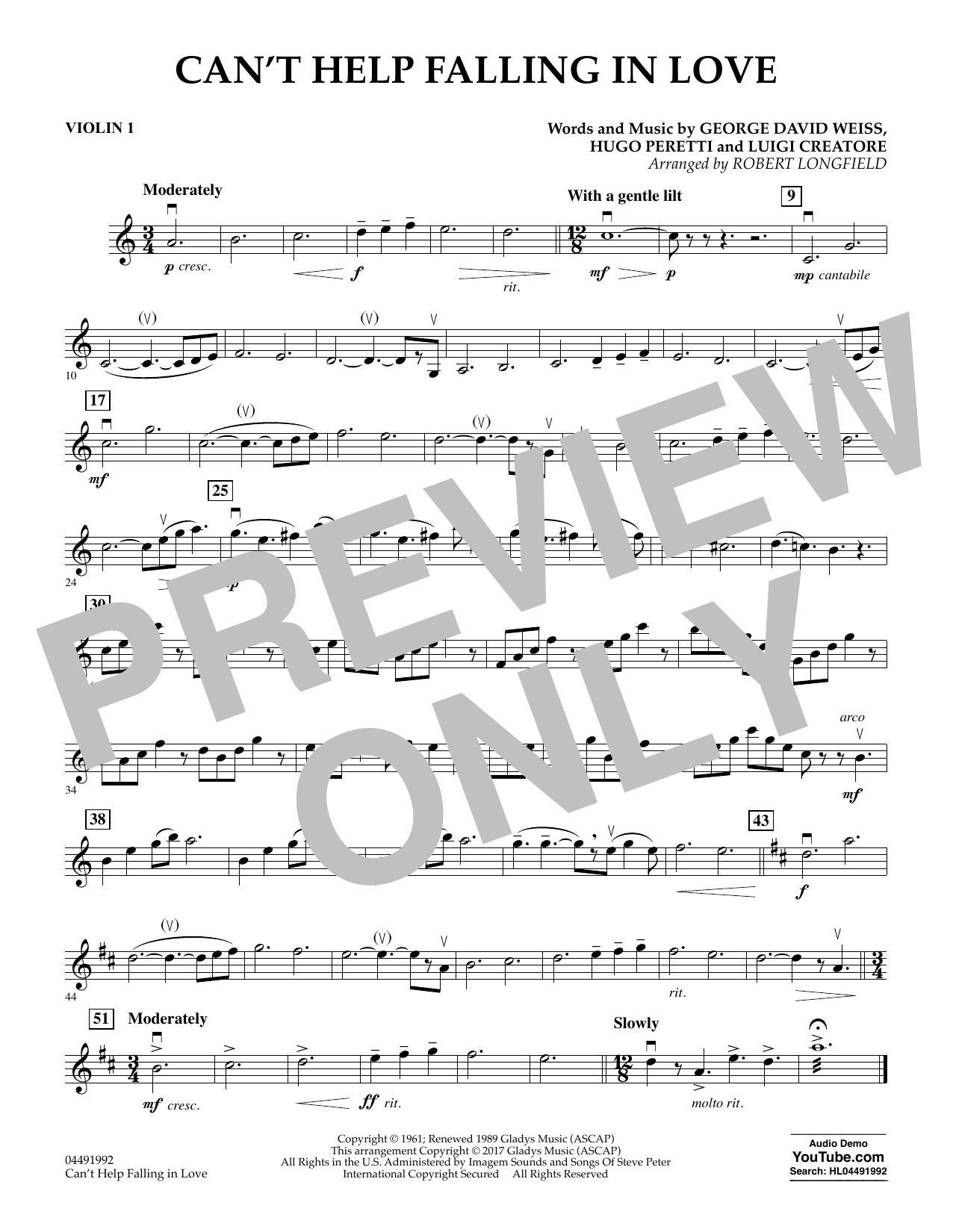 Robert Longfield Can T Help Falling In Love Violin 1 Sheet Music Pdf Notes Chords Oldies Score Orchestra Download Printable Sku 371094