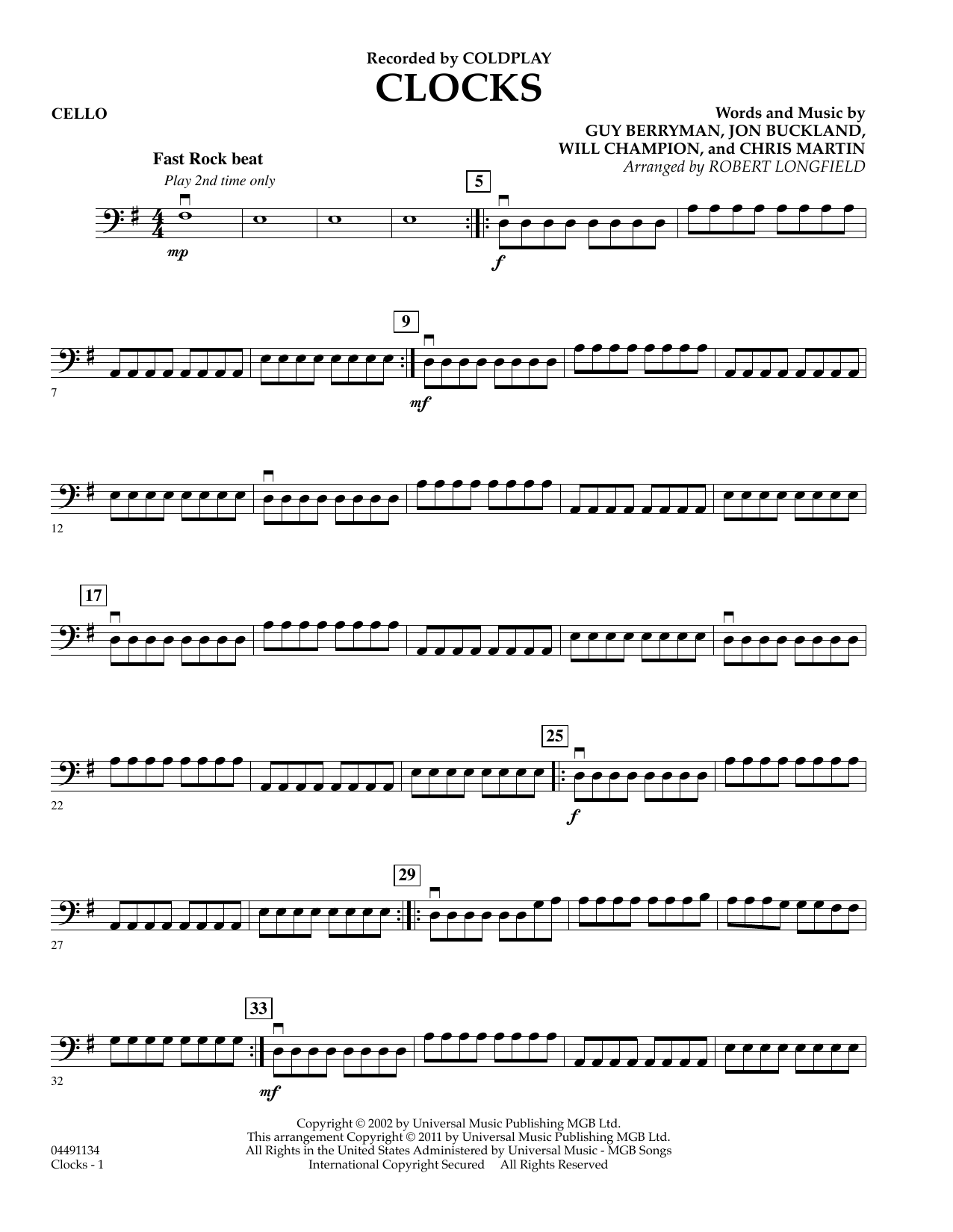 Robert Longfield Clocks - Cello sheet music notes and chords. Download Printable PDF.