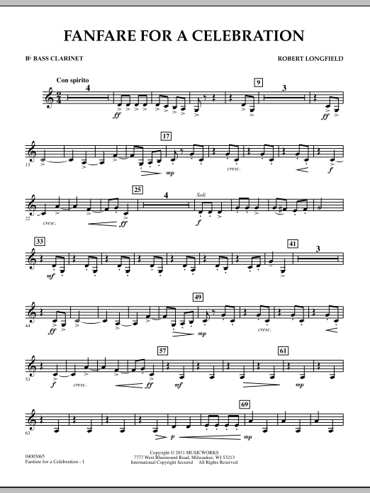 Learn to play Robert Longfield Fanfare For A Celebration - Bb Bass Clarinet sheet music for Concert Band in minutes. Price: 7.8900$ Robert Longfield Fanfare For A Celebration - Bb Bass Clarinet sheet music notes and chords arranged for Concert Band