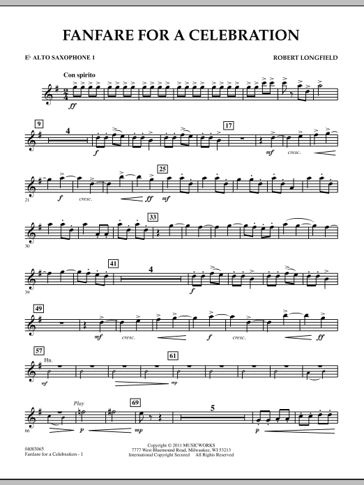 Learn to play Robert Longfield Fanfare For A Celebration - Eb Alto Saxophone 1 sheet music for Concert Band in minutes. Price: 7.8900$ Robert Longfield Fanfare For A Celebration - Eb Alto Saxophone 1 sheet music notes and chords arranged for Concert Band