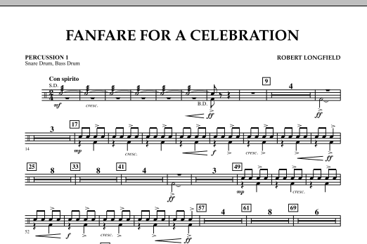 Learn to play Robert Longfield Fanfare For A Celebration - Percussion 1 sheet music for Concert Band in minutes. Price: 7.8900$ Robert Longfield Fanfare For A Celebration - Percussion 1 sheet music notes and chords arranged for Concert Band