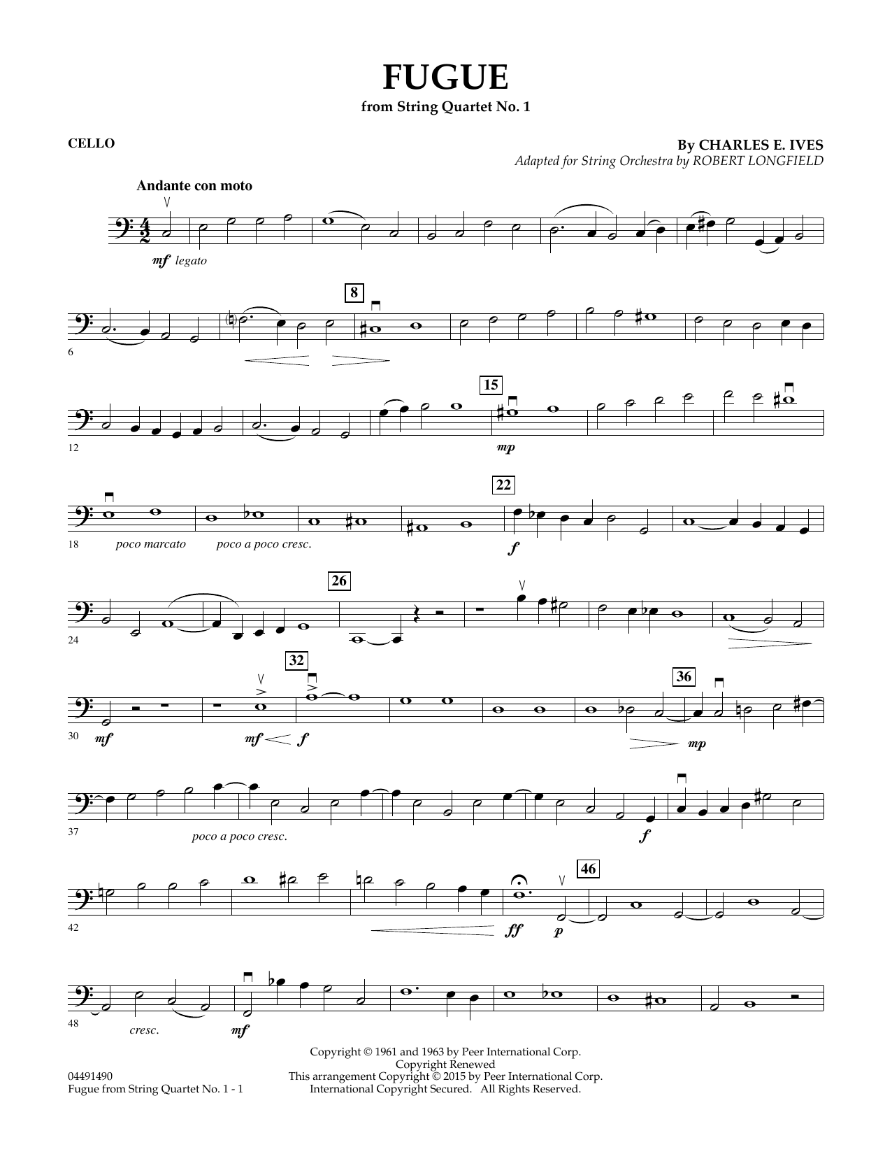 Learn to play Robert Longfield Fugue from String Quartet No. 1 - Cello sheet music for Orchestra in minutes. Robert Longfield Fugue from String Quartet No. 1 - Cello sheet music notes and chords. Download Printable PDF.