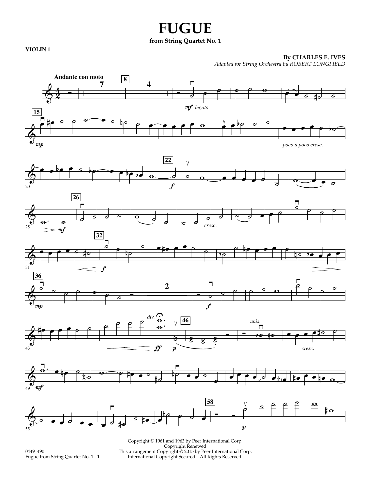 Learn to play Robert Longfield Fugue from String Quartet No. 1 - Violin 1 sheet music for Orchestra in minutes. Robert Longfield Fugue from String Quartet No. 1 - Violin 1 sheet music notes and chords. Download Printable PDF.
