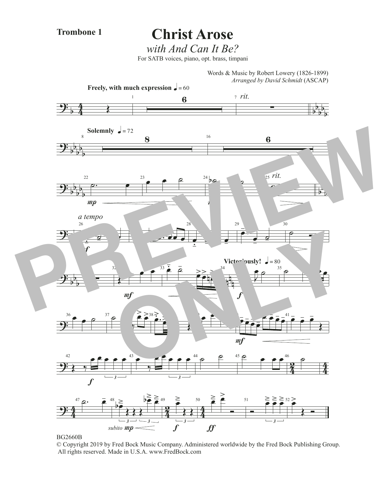 Learn to play Robert Lowry Christ Arose (with And Can It Be?) (arr. David Schmidt) - Trombone 1 sheet music for Choir Instrumental Pak in minutes. Price: 6.9900$ Robert Lowry Christ Arose (with And Can It Be?) (arr. David Schmidt) - Trombone 1 sheet music notes and chords arranged for Choir Instrumental Pak