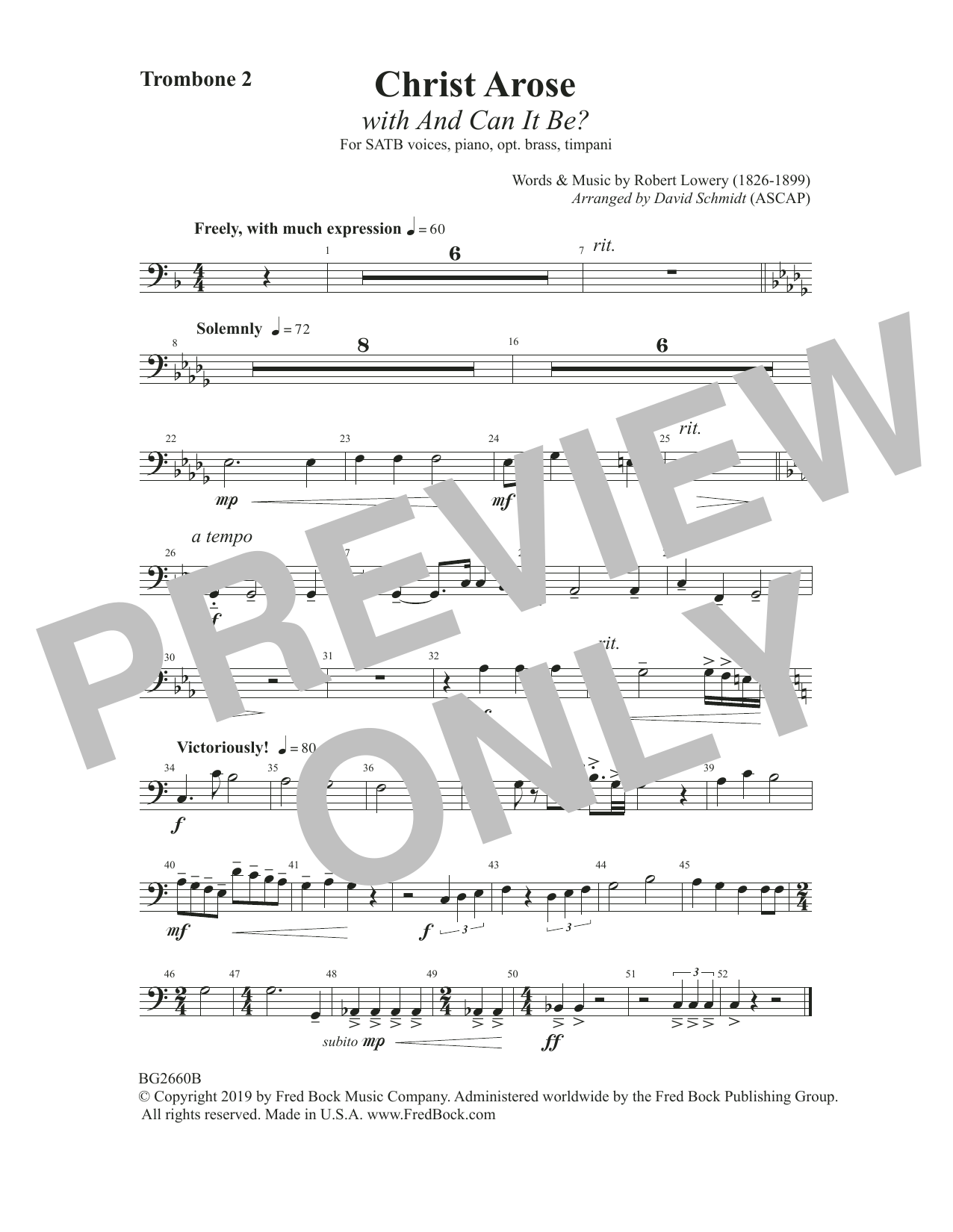 Learn to play Robert Lowry Christ Arose (with And Can It Be?) (arr. David Schmidt) - Trombone 2 sheet music for Choir Instrumental Pak in minutes. Price: 6.9900$ Robert Lowry Christ Arose (with And Can It Be?) (arr. David Schmidt) - Trombone 2 sheet music notes and chords arranged for Choir Instrumental Pak