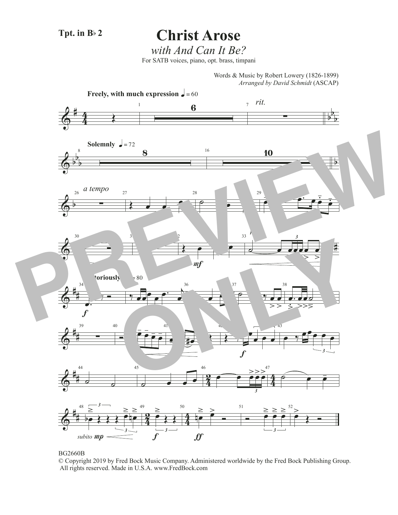Learn to play Robert Lowry Christ Arose (with And Can It Be?) (arr. David Schmidt) - Trumpet 2 in Bb sheet music for Choir Instrumental Pak in minutes. Price: 6.9900$ Robert Lowry Christ Arose (with And Can It Be?) (arr. David Schmidt) - Trumpet 2 in Bb sheet music notes and chords arranged for Choir Instrumental Pak