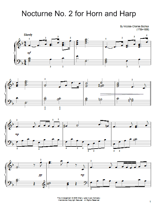 Learn to play Robert Nicolas-Charles Bochsa Nocture No. 2 for Horn and Harp sheet music for Easy Piano in minutes. Robert Nicolas-Charles Bochsa Nocture No. 2 for Horn and Harp sheet music notes and chords