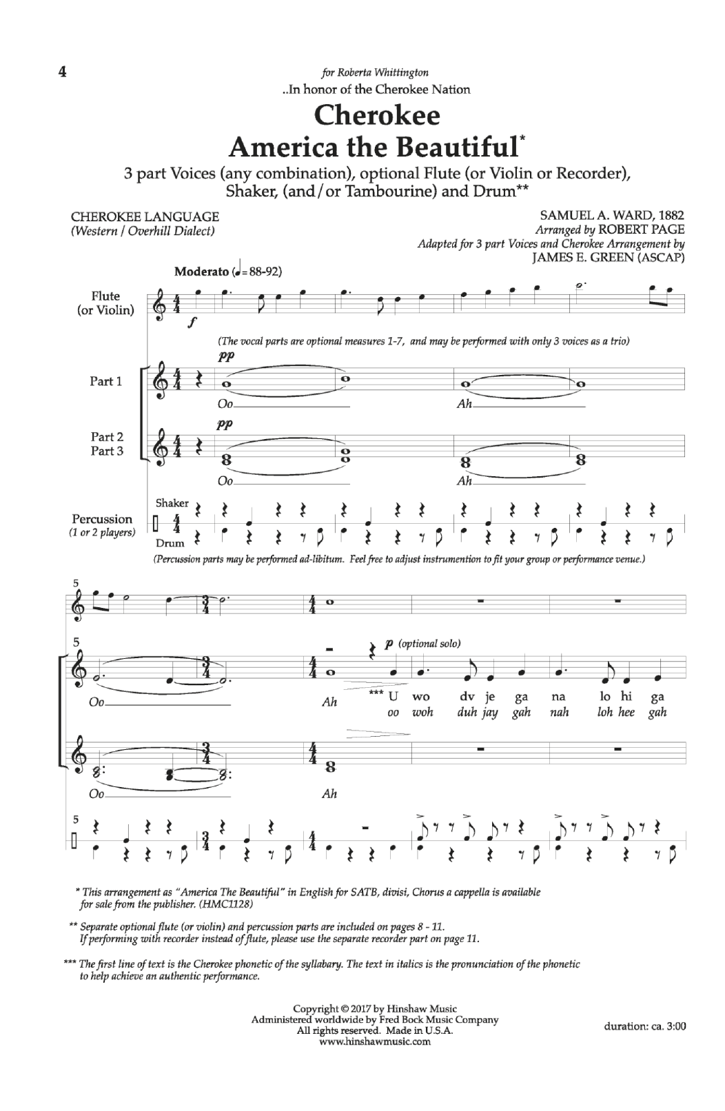 Learn to play Robert Page Cherokee America the Beautiful sheet music for 3-Part Mixed Choir in minutes. Price: 3.9900$ Robert Page Cherokee America the Beautiful sheet music notes and chords arranged for 3-Part Mixed Choir