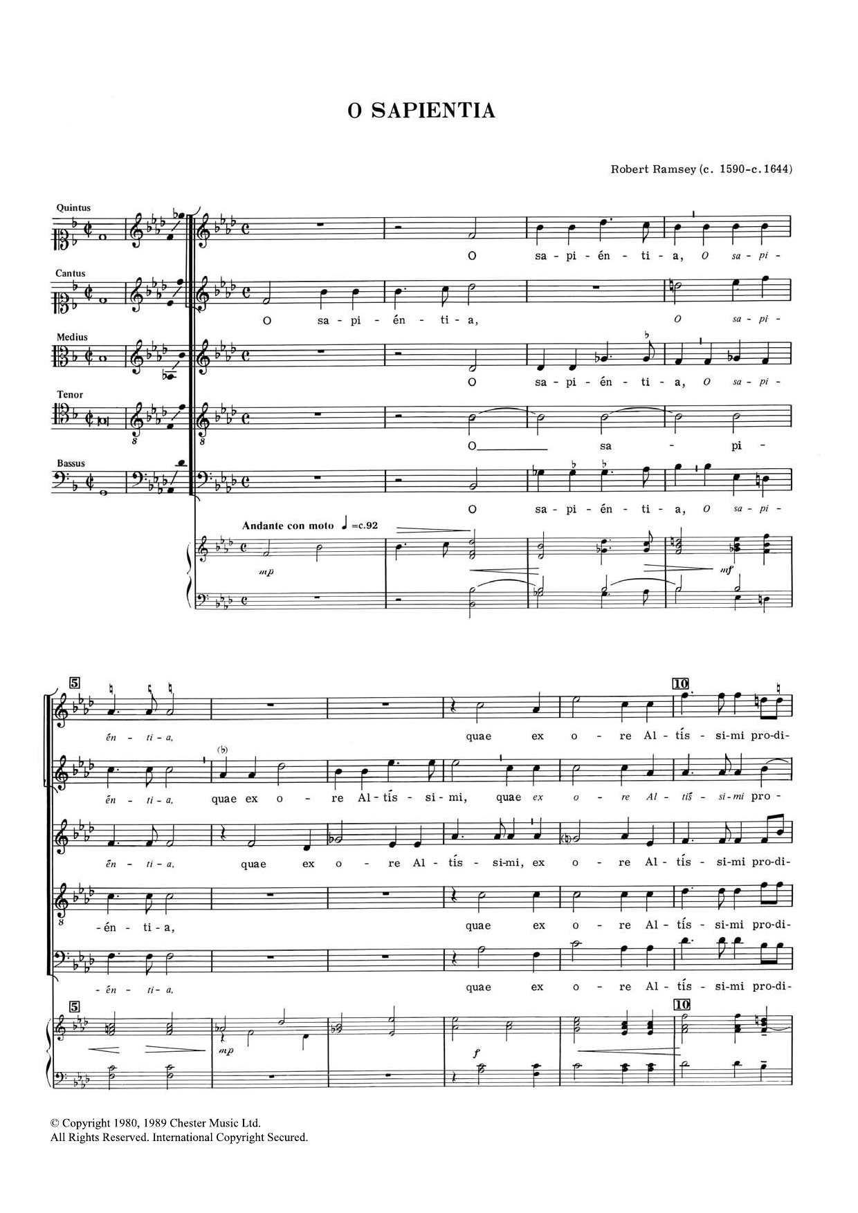 Robert Ramsey O Sapientia sheet music notes and chords. Download Printable PDF.