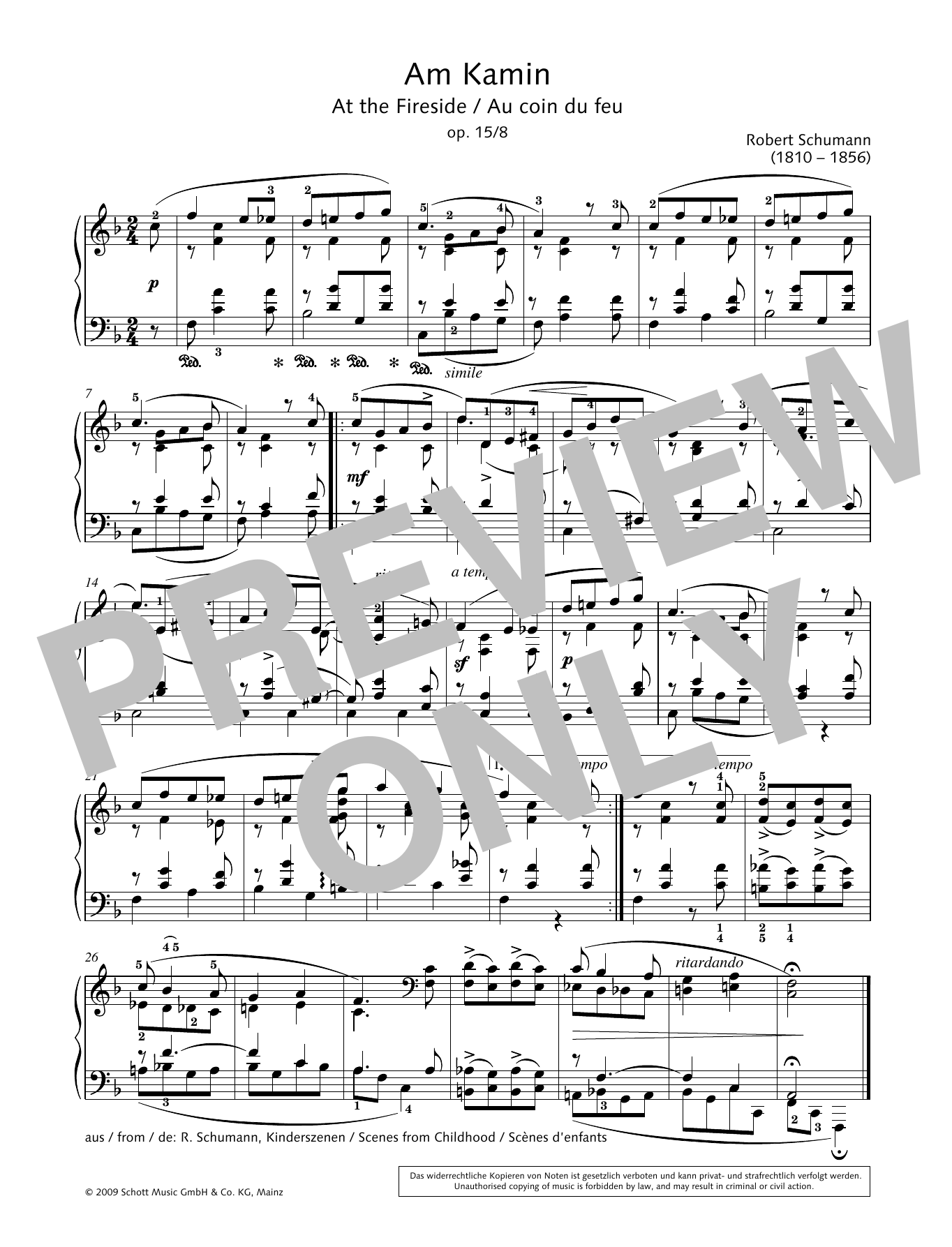 Robert Schumann At the Fireside sheet music notes and chords. Download Printable PDF.