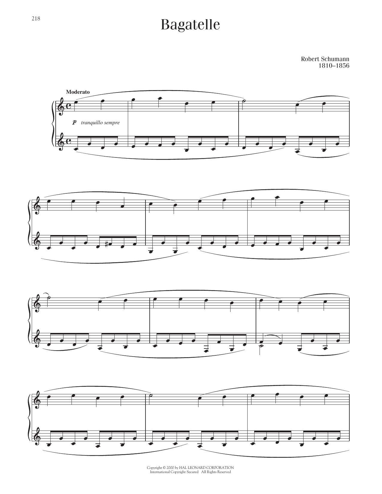 Robert Schumann Bagatelle sheet music notes and chords. Download Printable PDF.