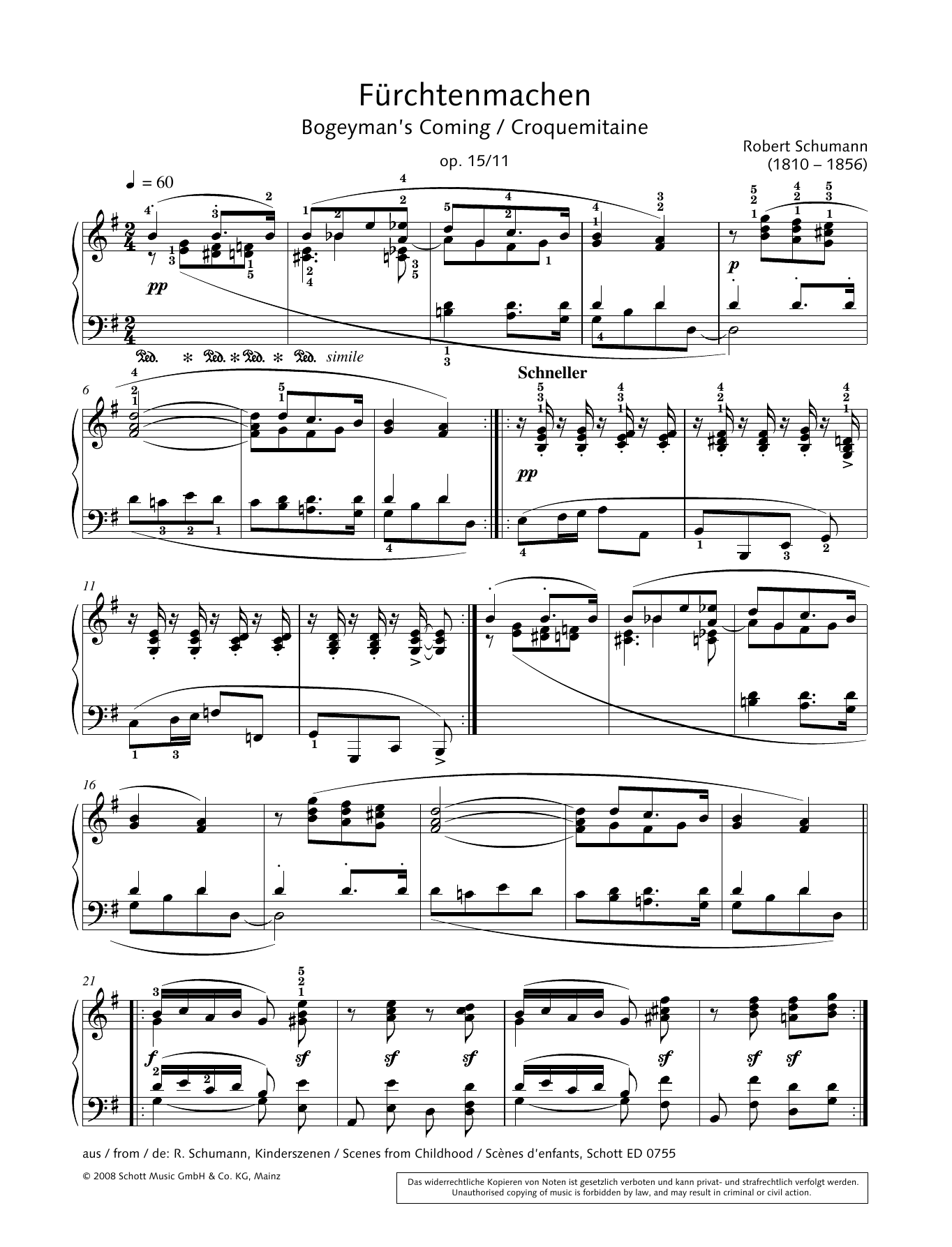 Robert Schumann Bogeyman's Coming sheet music notes and chords. Download Printable PDF.