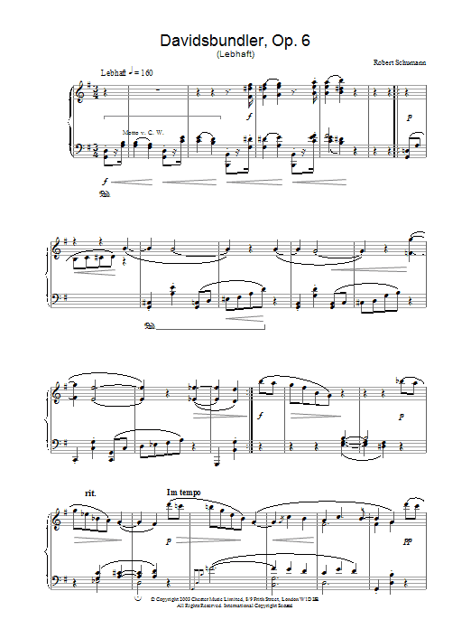 Learn to play Robert Schumann Davidsbundler, Op. 6 (Lebhaft) sheet music for Piano Solo in minutes. Robert Schumann Davidsbundler, Op. 6 (Lebhaft) sheet music notes and chords. Download Printable PDF.