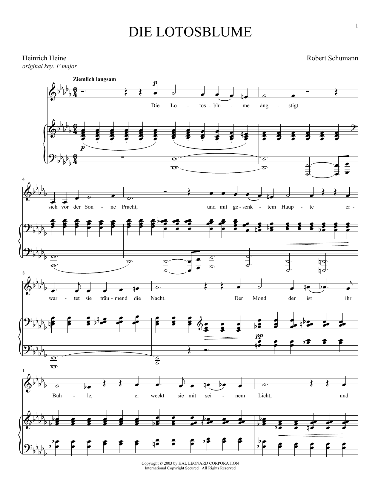 Robert Schumann Die Lotosblume Sheet Music Pdf Notes Chords Classical Score Piano Vocal Download Printable Sku 193944