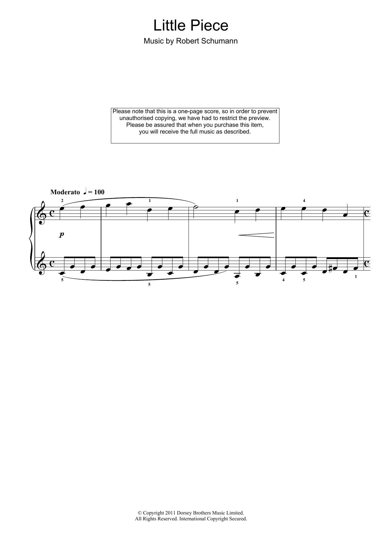 Robert Schumann Little Piece sheet music notes and chords. Download Printable PDF.