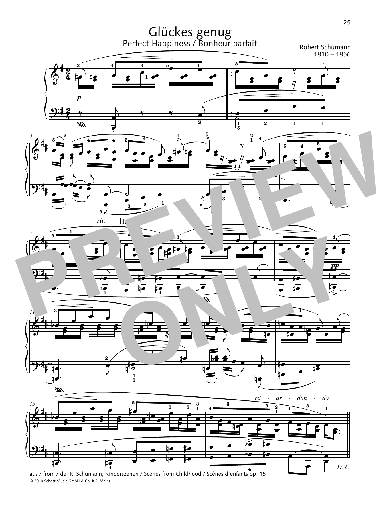 Robert Schumann Perfect Happiness sheet music notes and chords. Download Printable PDF.