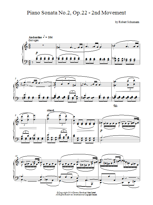 Learn to play Robert Schumann Piano Sonata No.2, Op.22 - 2nd Movement sheet music for Piano Solo in minutes. Robert Schumann Piano Sonata No.2, Op.22 - 2nd Movement sheet music notes and chords. Download Printable PDF.
