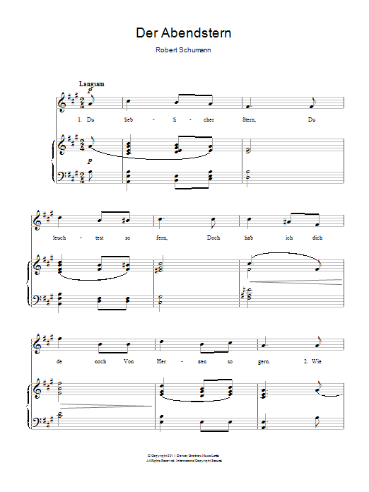 Robert Schumann The Evening Star (Der Abendstern) sheet music notes and chords arranged for Piano & Vocal