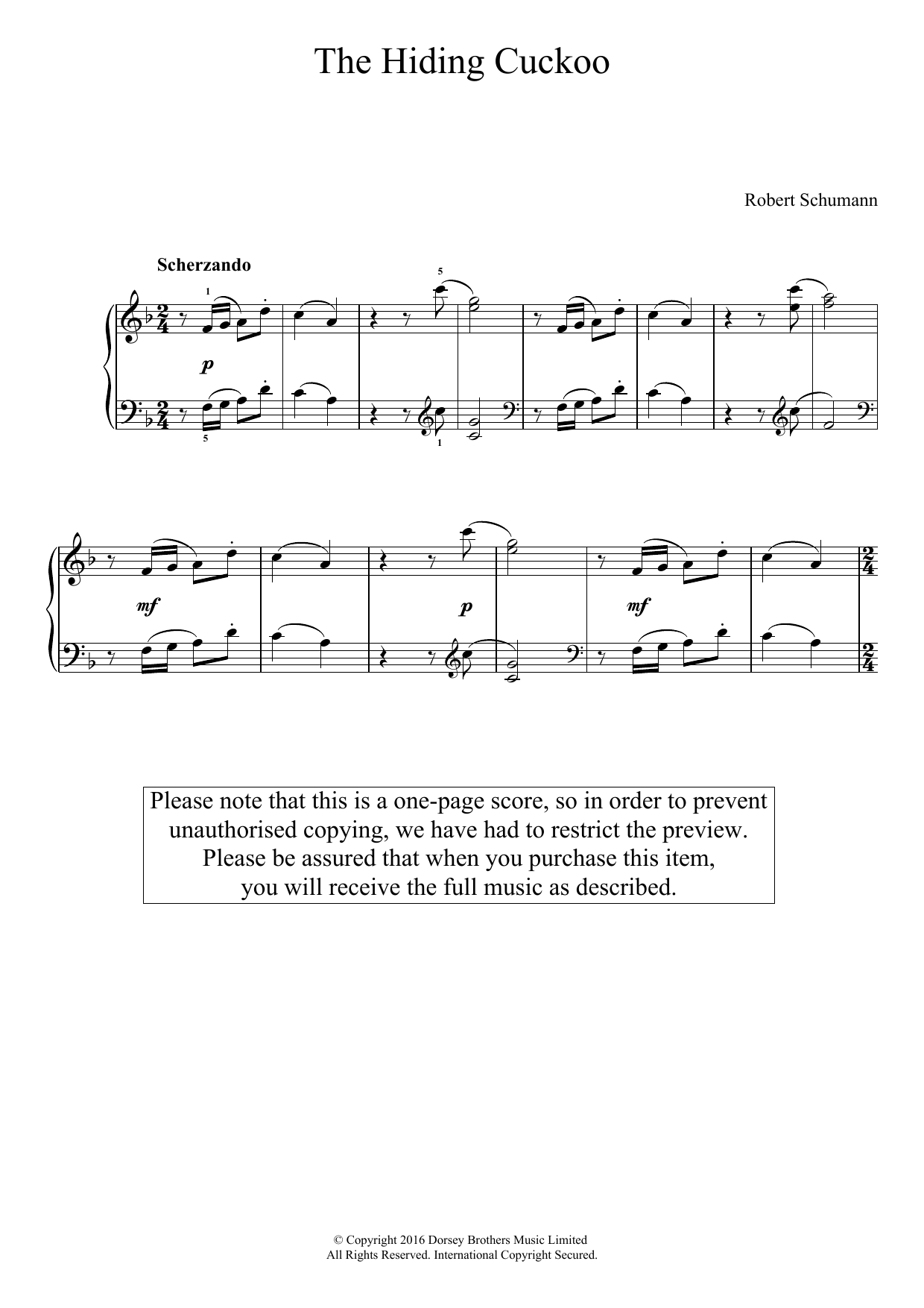 Robert Schumann The Hiding Cuckoo sheet music notes and chords. Download Printable PDF.