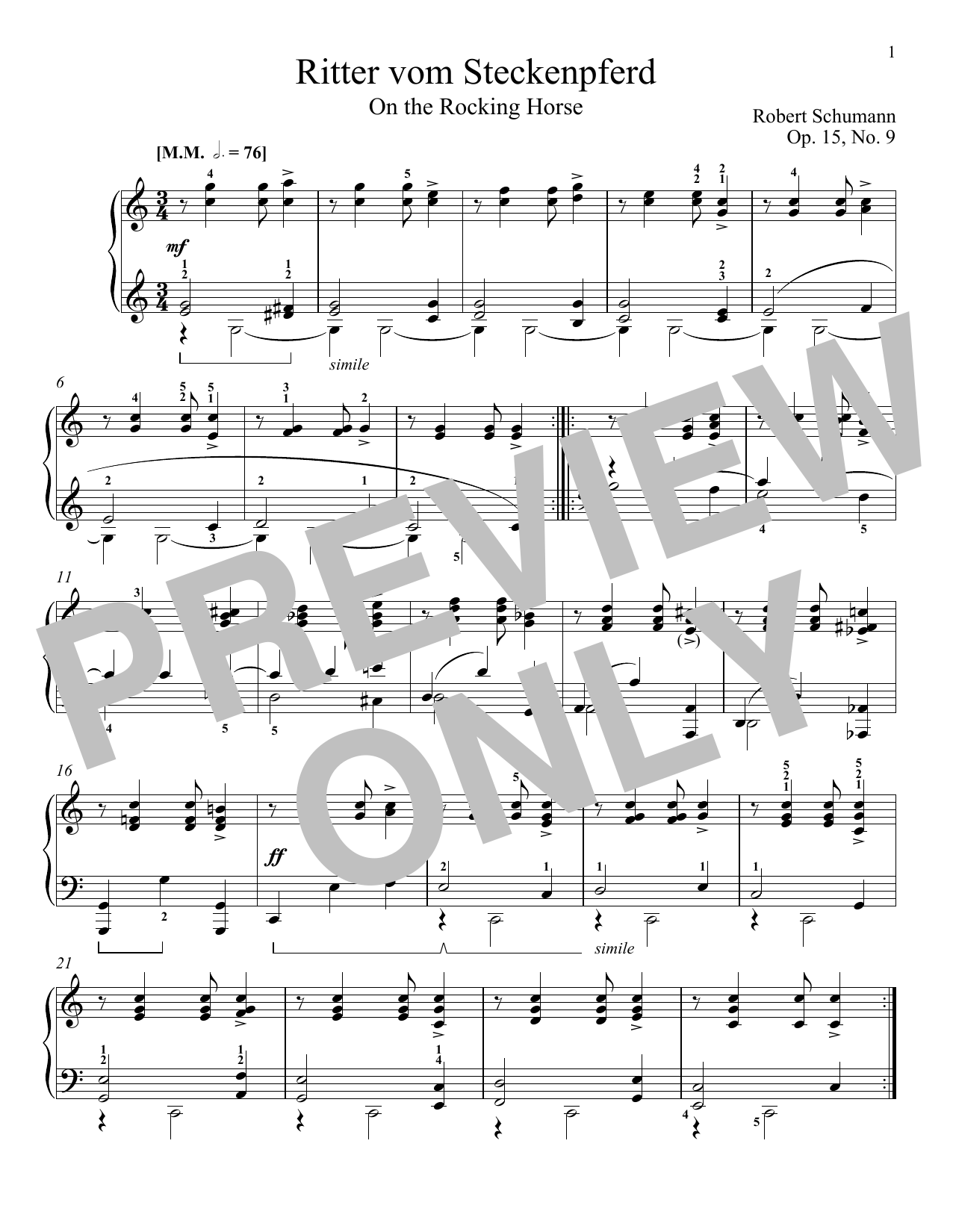 Learn to play Robert Schumann The Knight Of The Rocking-Horse, Op. 15, No. 9 sheet music for Piano Solo in minutes. Price: 6.9900$ Robert Schumann The Knight Of The Rocking-Horse, Op. 15, No. 9 sheet music notes and chords arranged for Piano Solo