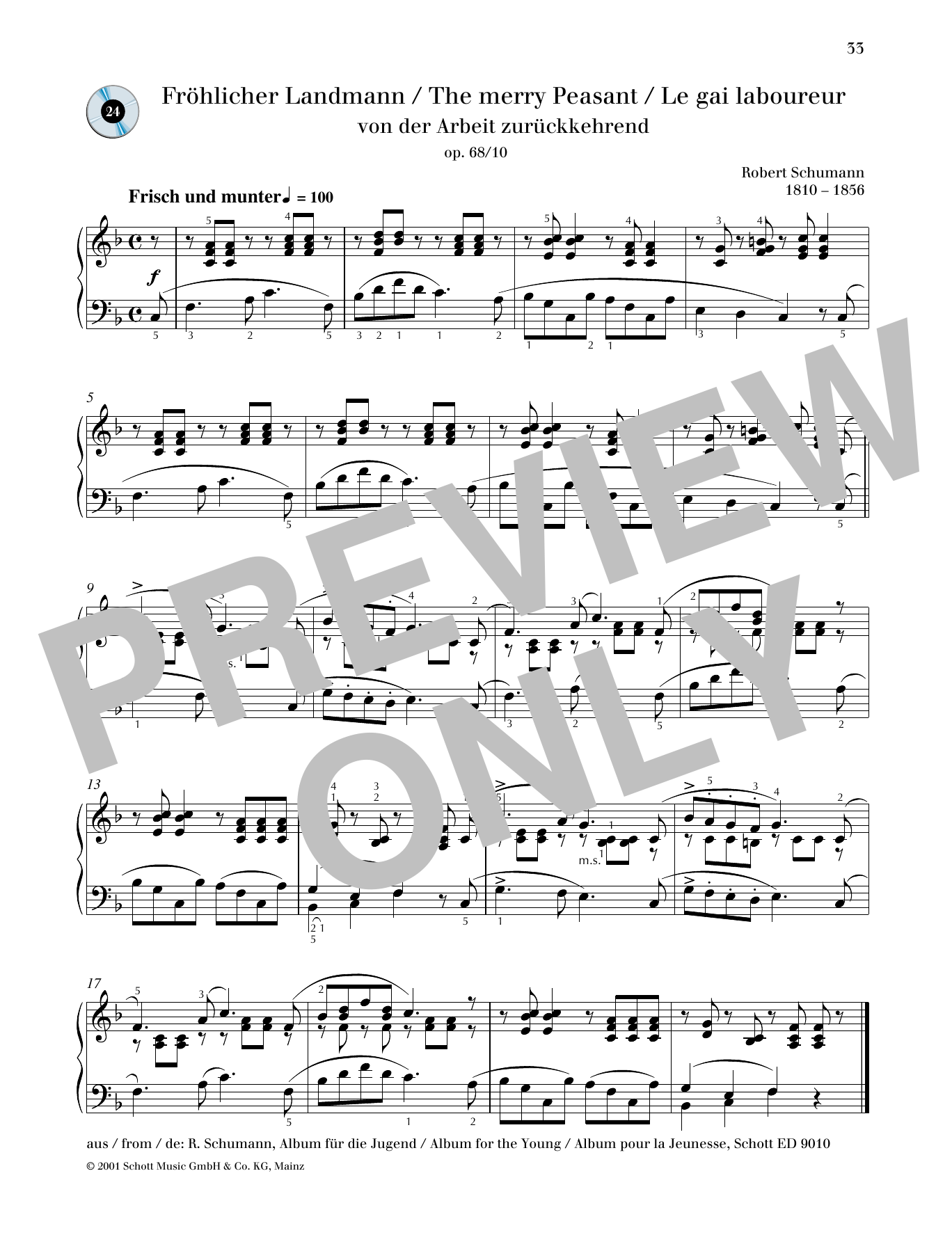 Robert Schumann The Merry Peasant sheet music notes and chords. Download Printable PDF.