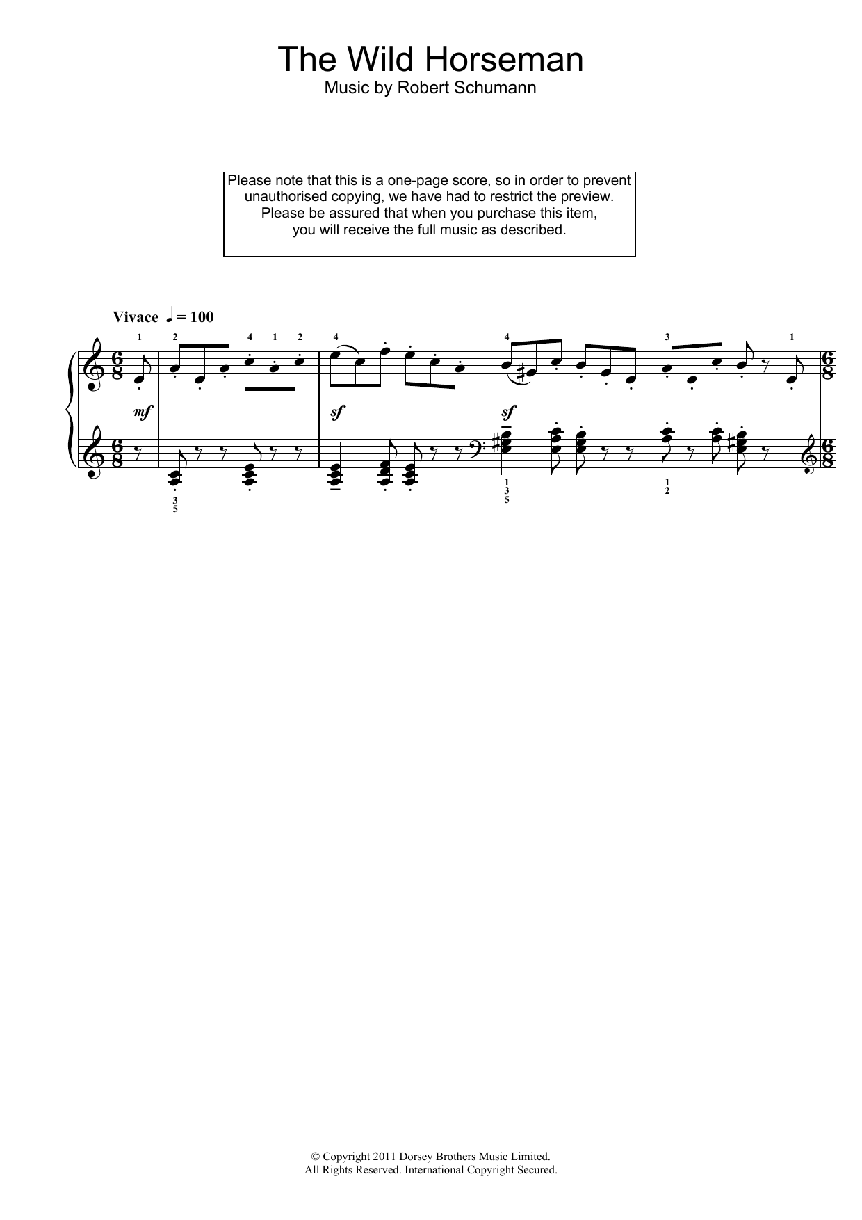 Learn to play Robert Schumann The Wild Horseman sheet music for Piano Solo in minutes. Robert Schumann The Wild Horseman sheet music notes and chords. Download Printable PDF.
