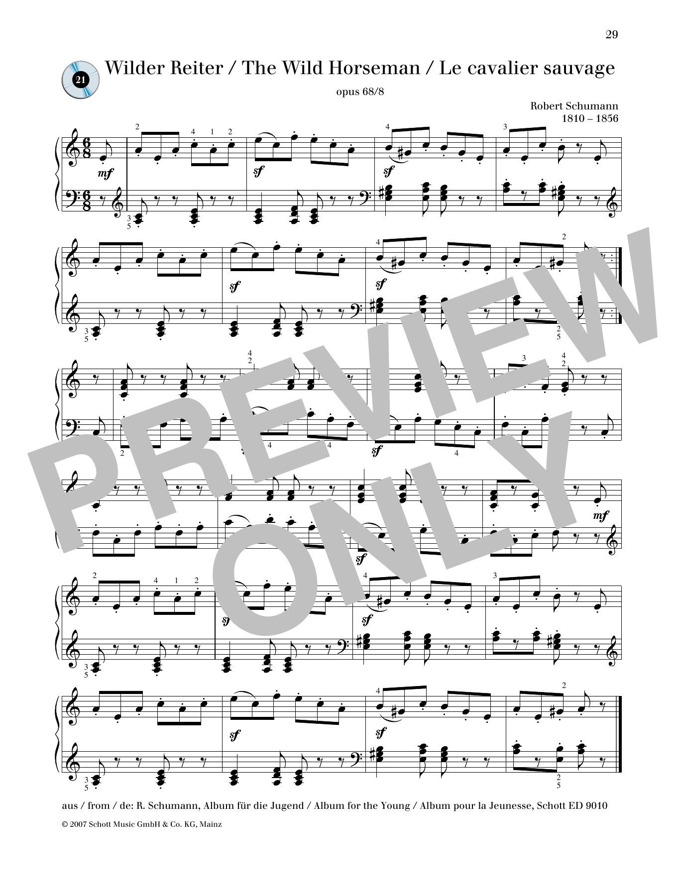 Robert Schumann Wild Horseman sheet music notes and chords. Download Printable PDF.