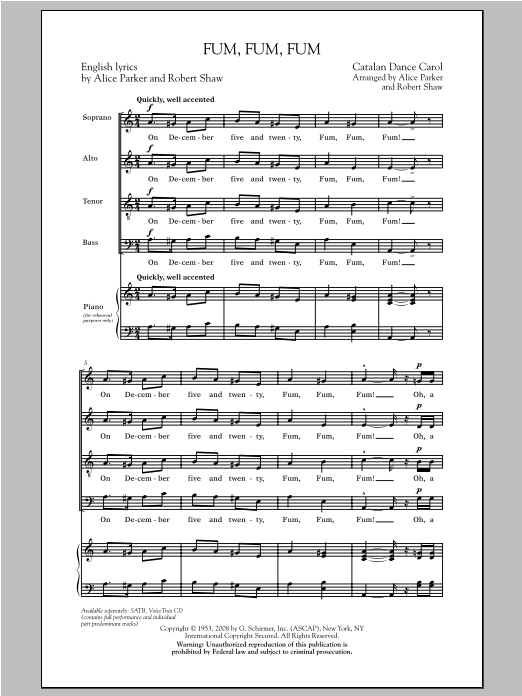 Robert Shaw "Fum, Fum, Fum" Sheet Music for SATB Choir | Download PDF ...