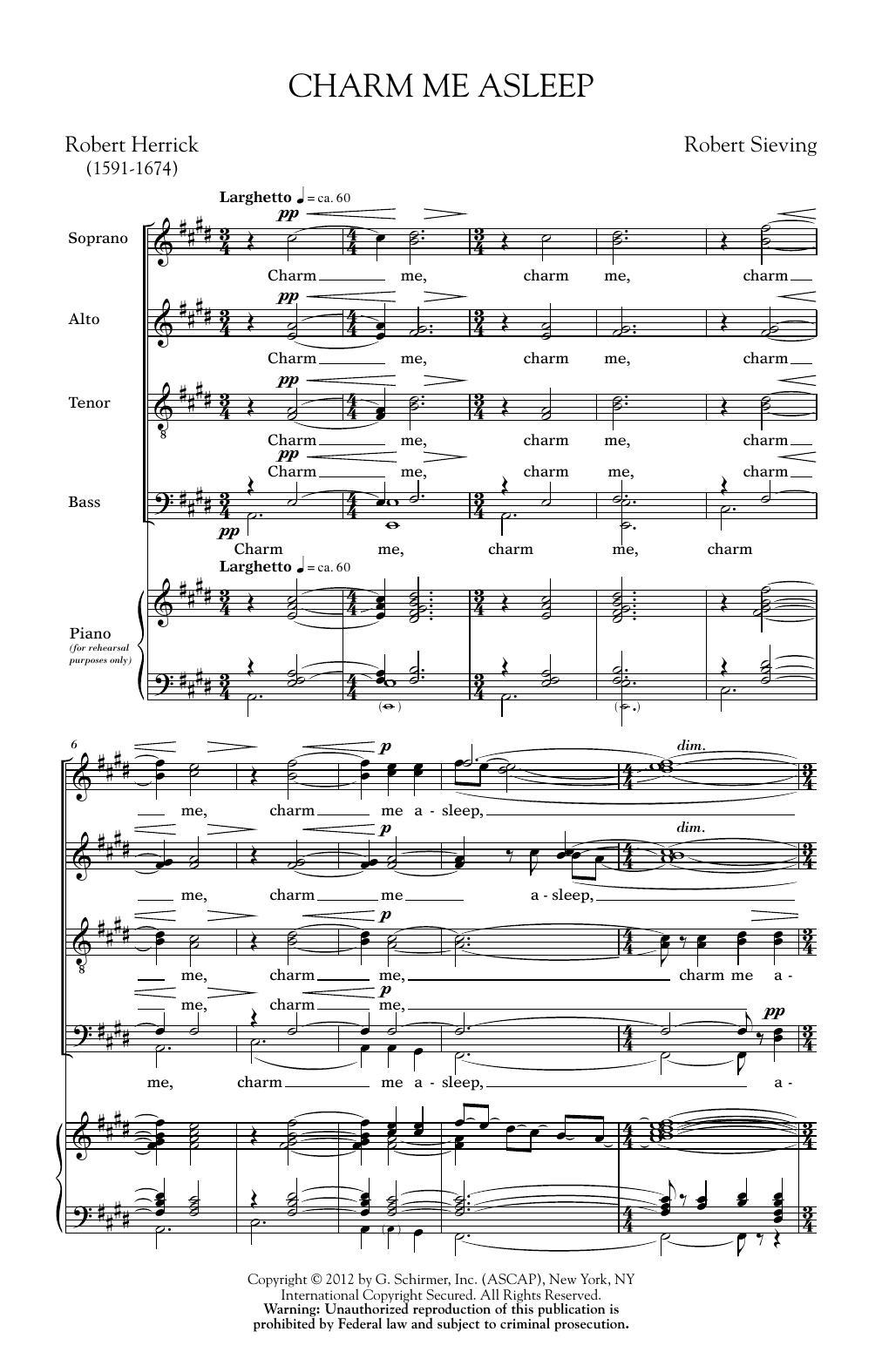 Robert Sieving Charm Me Asleep sheet music notes and chords. Download Printable PDF.