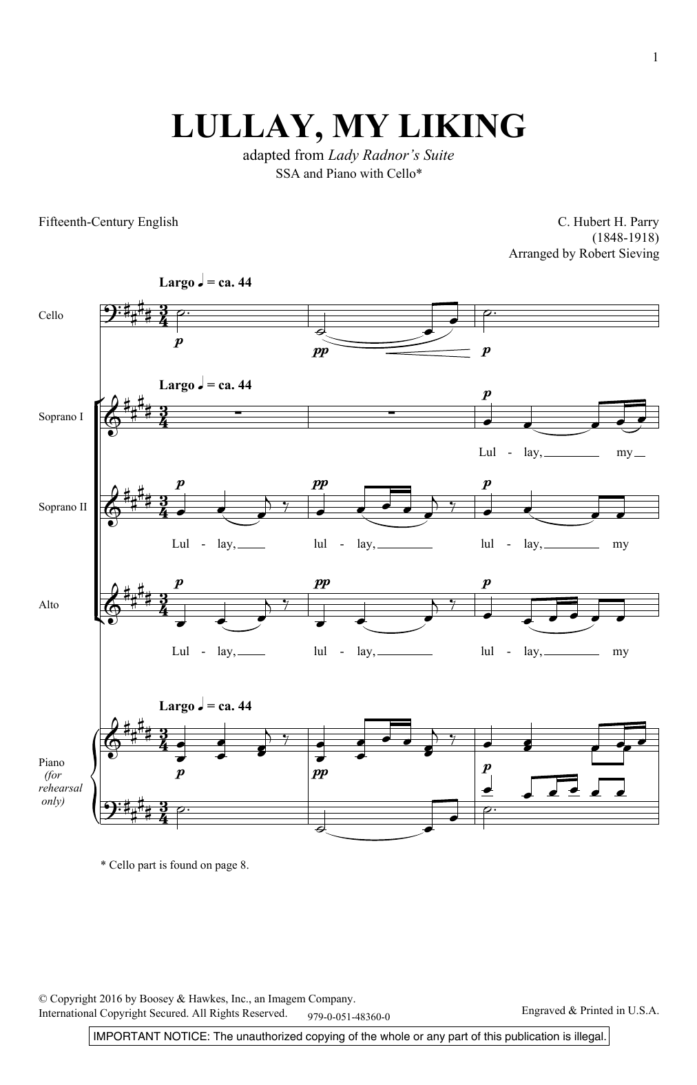 Robert Sieving Lullay, My Liking sheet music notes and chords. Download Printable PDF.