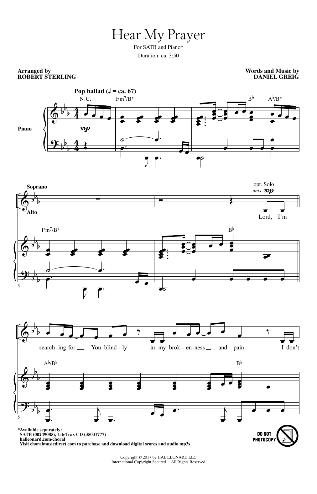 Robert Sterling Hear My Prayer sheet music notes and chords. Download Printable PDF.