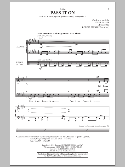 Robert Sterling Pass It On sheet music notes and chords. Download Printable PDF.