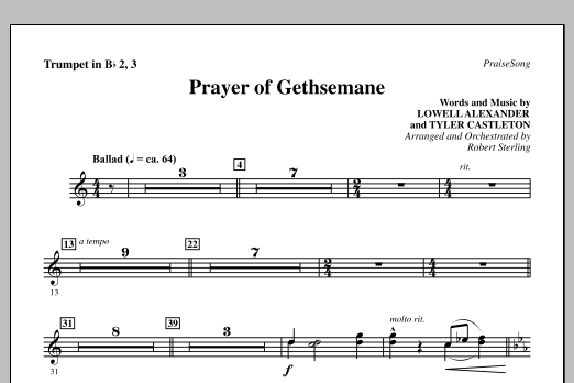 Learn to play Robert Sterling Prayer Of Gethsemane - Bb Trumpet 2,3 sheet music for Choir Instrumental Pak in minutes. Price: 8.9900$ Robert Sterling Prayer Of Gethsemane - Bb Trumpet 2,3 sheet music notes and chords arranged for Choir Instrumental Pak