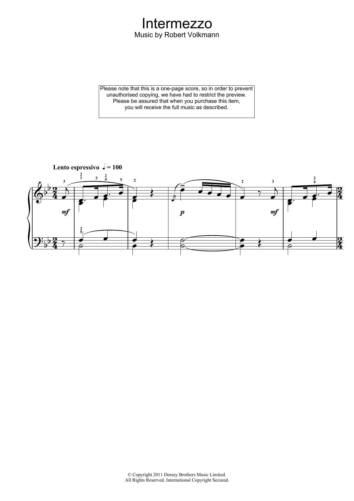 Robert Volkmann Intermezzo sheet music notes and chords. Download Printable PDF.