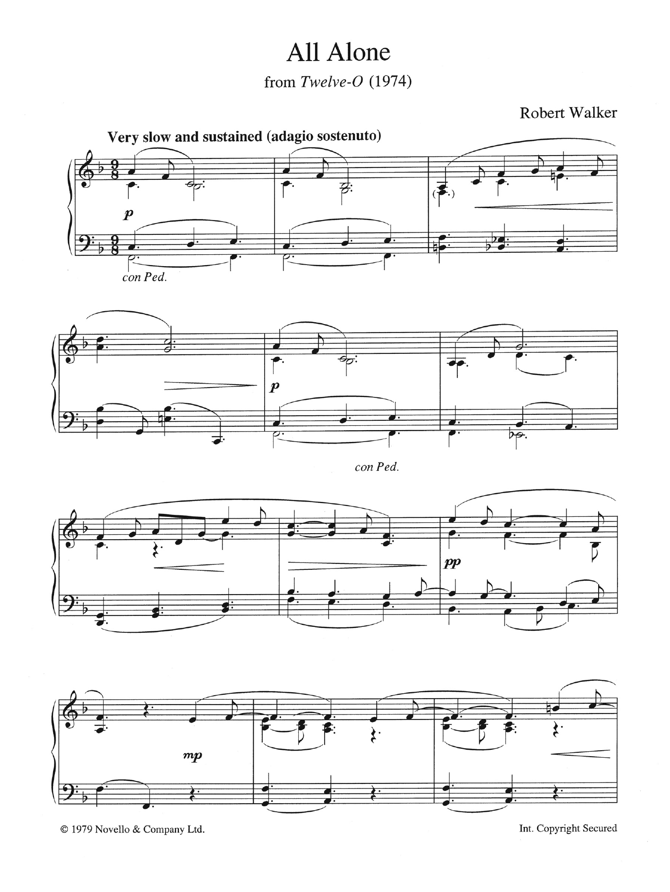 Learn to play Robert Walker All Alone (from Twelve-O) sheet music for Piano Solo in minutes. Price: 6.9900$ Robert Walker All Alone (from Twelve-O) sheet music notes and chords arranged for Piano Solo
