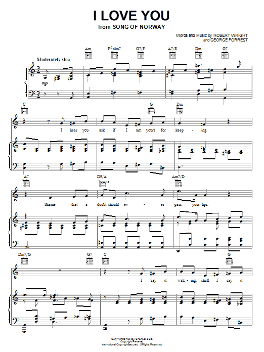 Learn to play Robert Wright I Love You sheet music for Piano, Vocal & Guitar (Right-Hand Melody) in minutes. Robert Wright I Love You sheet music notes and chords. Download Printable PDF.