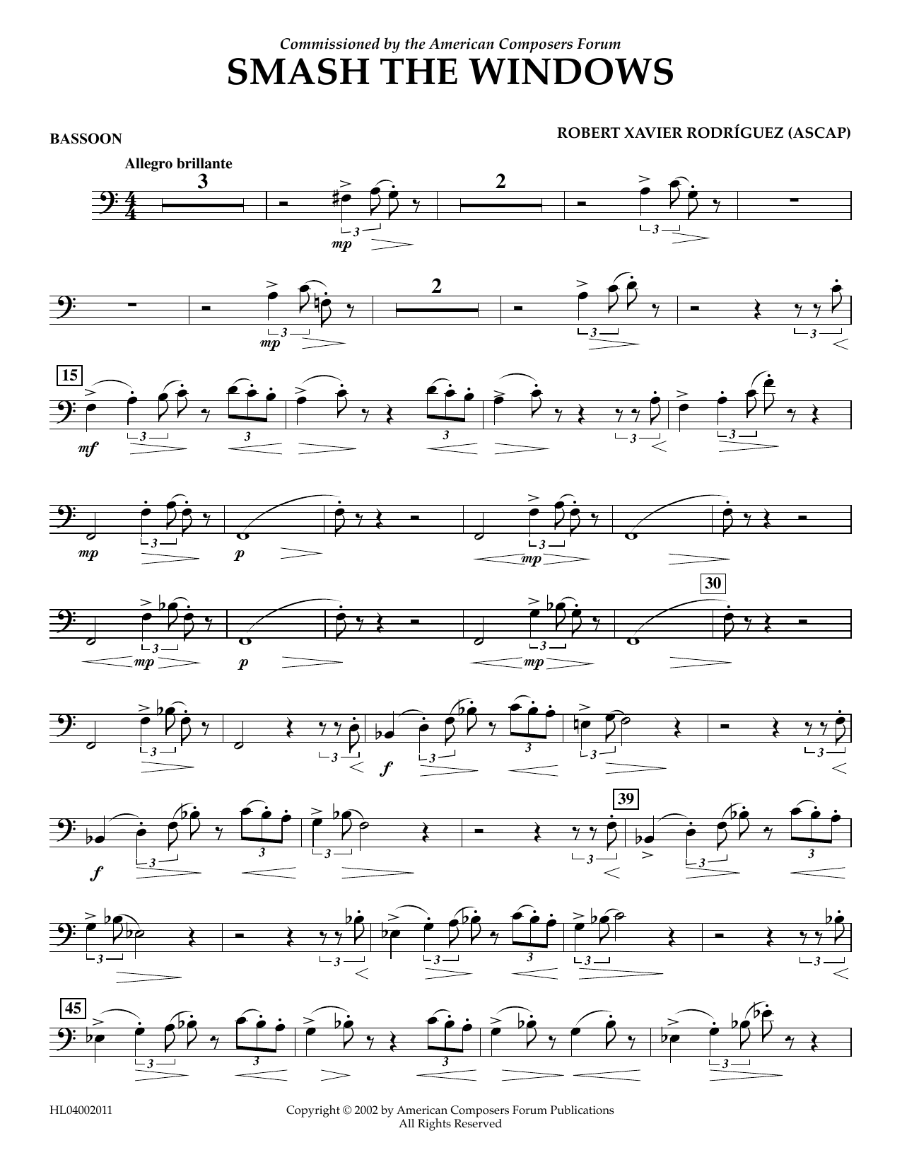 Learn to play Robert Xavier Rodríguez Smash the Windows - Bassoon sheet music for Concert Band in minutes. Price: 5.9900$ Robert Xavier Rodríguez Smash the Windows - Bassoon sheet music notes and chords arranged for Concert Band