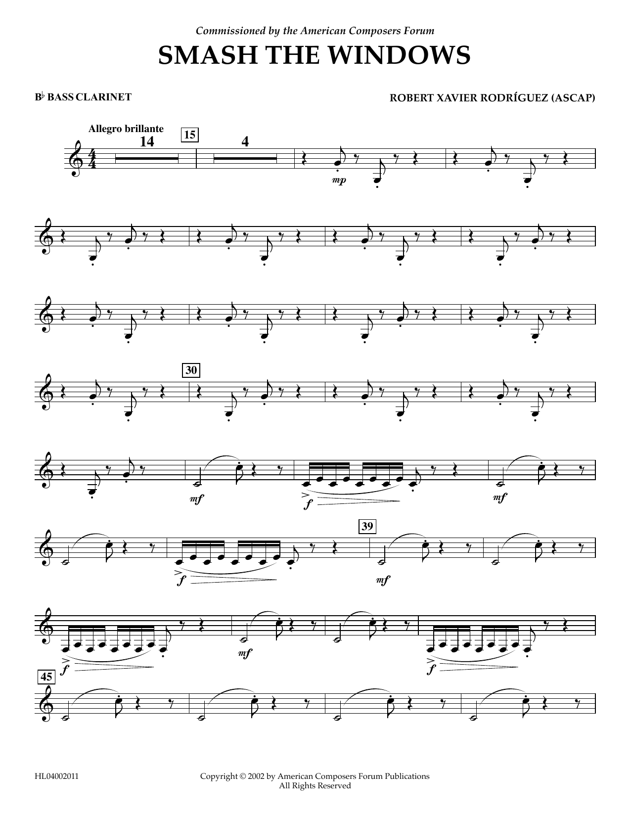 Learn to play Robert Xavier Rodríguez Smash the Windows - Bb Bass Clarinet sheet music for Concert Band in minutes. Price: 5.9900$ Robert Xavier Rodríguez Smash the Windows - Bb Bass Clarinet sheet music notes and chords arranged for Concert Band