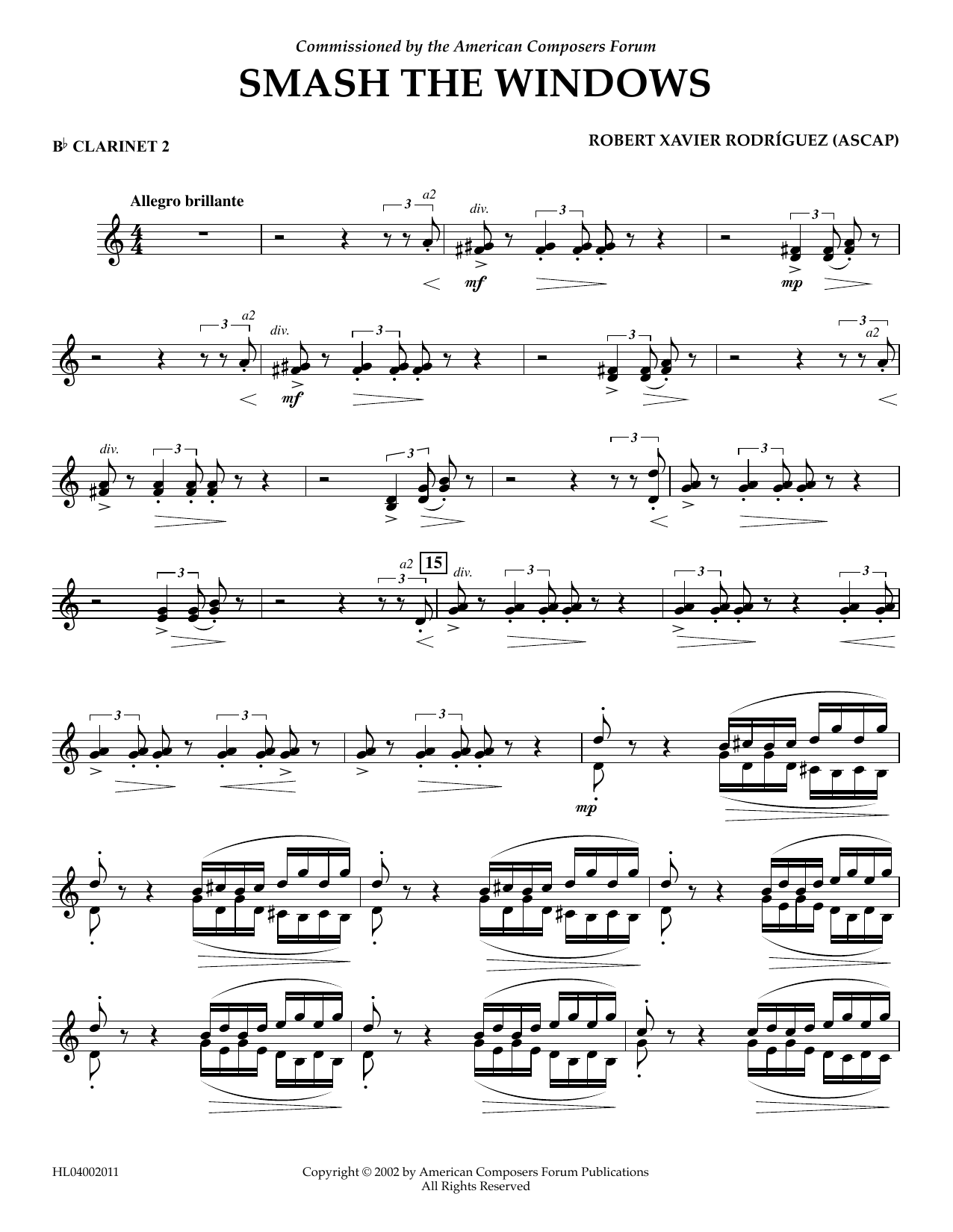 Learn to play Robert Xavier Rodríguez Smash the Windows - Bb Clarinet 2 sheet music for Concert Band in minutes. Price: 5.9900$ Robert Xavier Rodríguez Smash the Windows - Bb Clarinet 2 sheet music notes and chords arranged for Concert Band