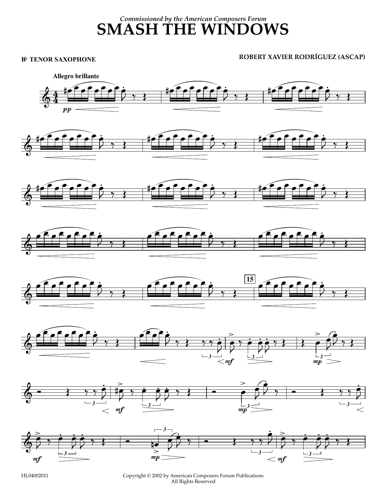 Robert Xavier Rodríguez Smash the Windows - Bb Tenor Saxophone sheet music notes and chords arranged for Concert Band