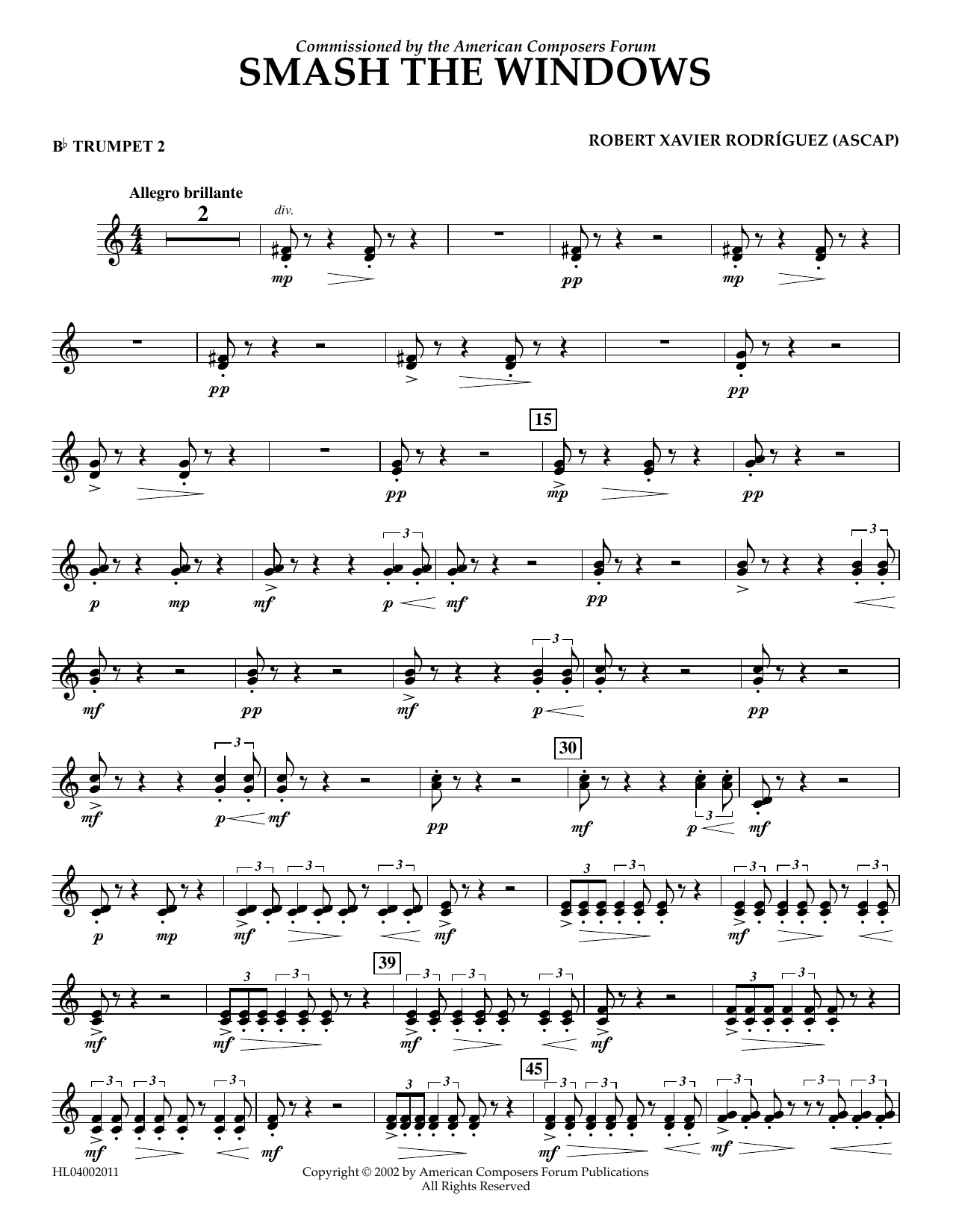 Learn to play Robert Xavier Rodríguez Smash the Windows - Bb Trumpet 2 sheet music for Concert Band in minutes. Price: 5.9900$ Robert Xavier Rodríguez Smash the Windows - Bb Trumpet 2 sheet music notes and chords arranged for Concert Band