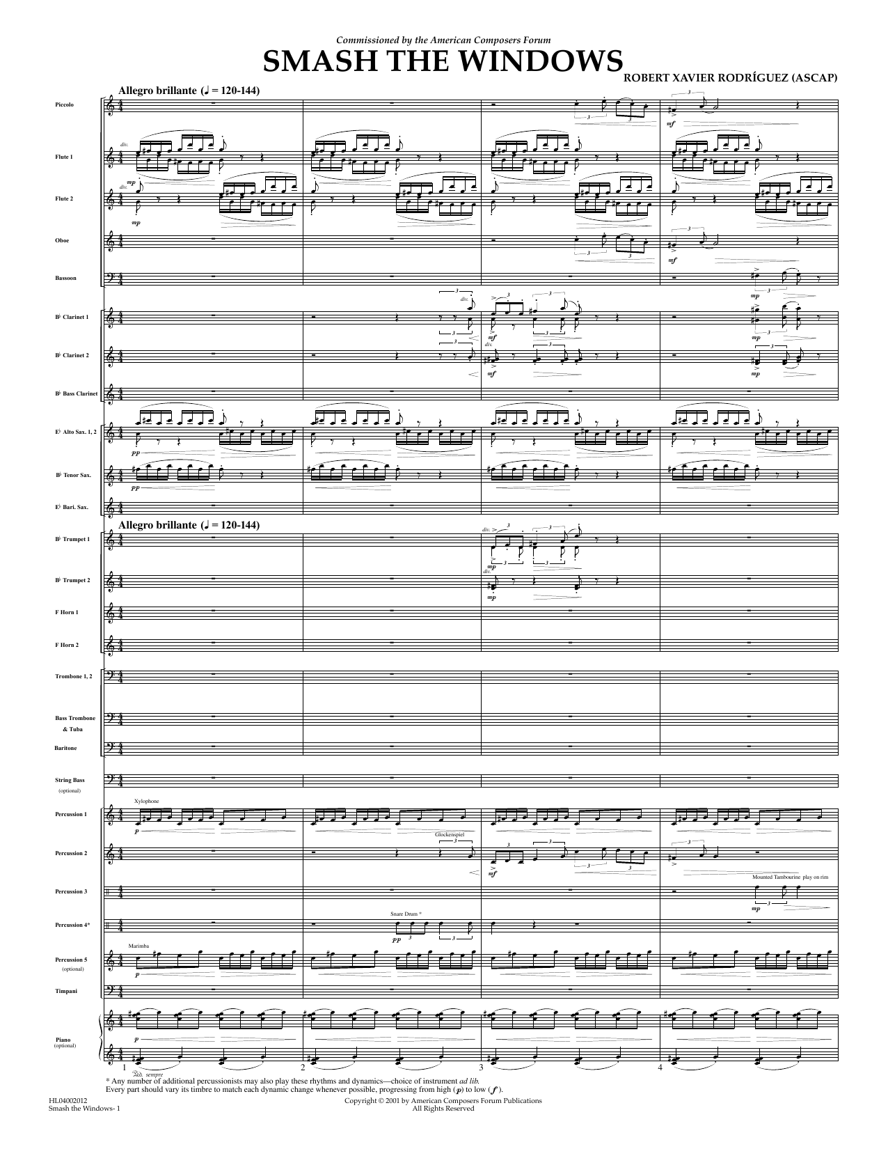 Learn to play Robert Xavier Rodríguez Smash the Windows - Full Score sheet music for Concert Band in minutes. Price: 11.9700$ Robert Xavier Rodríguez Smash the Windows - Full Score sheet music notes and chords arranged for Concert Band