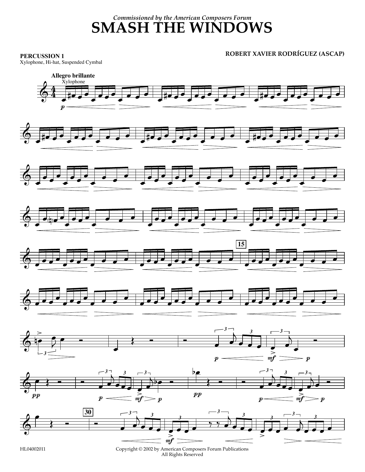 Learn to play Robert Xavier Rodríguez Smash the Windows - Percussion 1 sheet music for Concert Band in minutes. Price: 5.9900$ Robert Xavier Rodríguez Smash the Windows - Percussion 1 sheet music notes and chords arranged for Concert Band