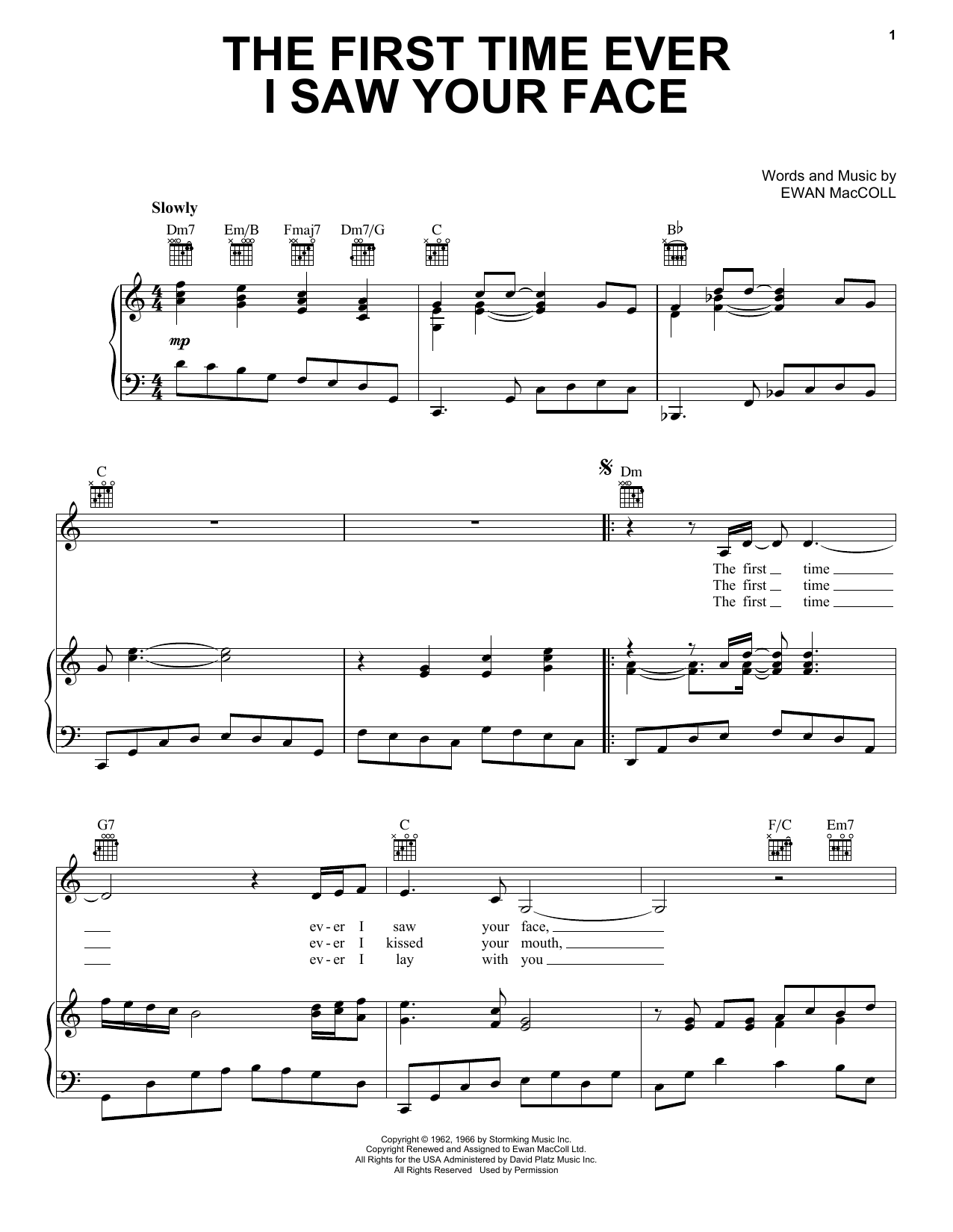 Roberta Flack The First Time Ever I Saw Your Face sheet music notes and chords. Download Printable PDF.