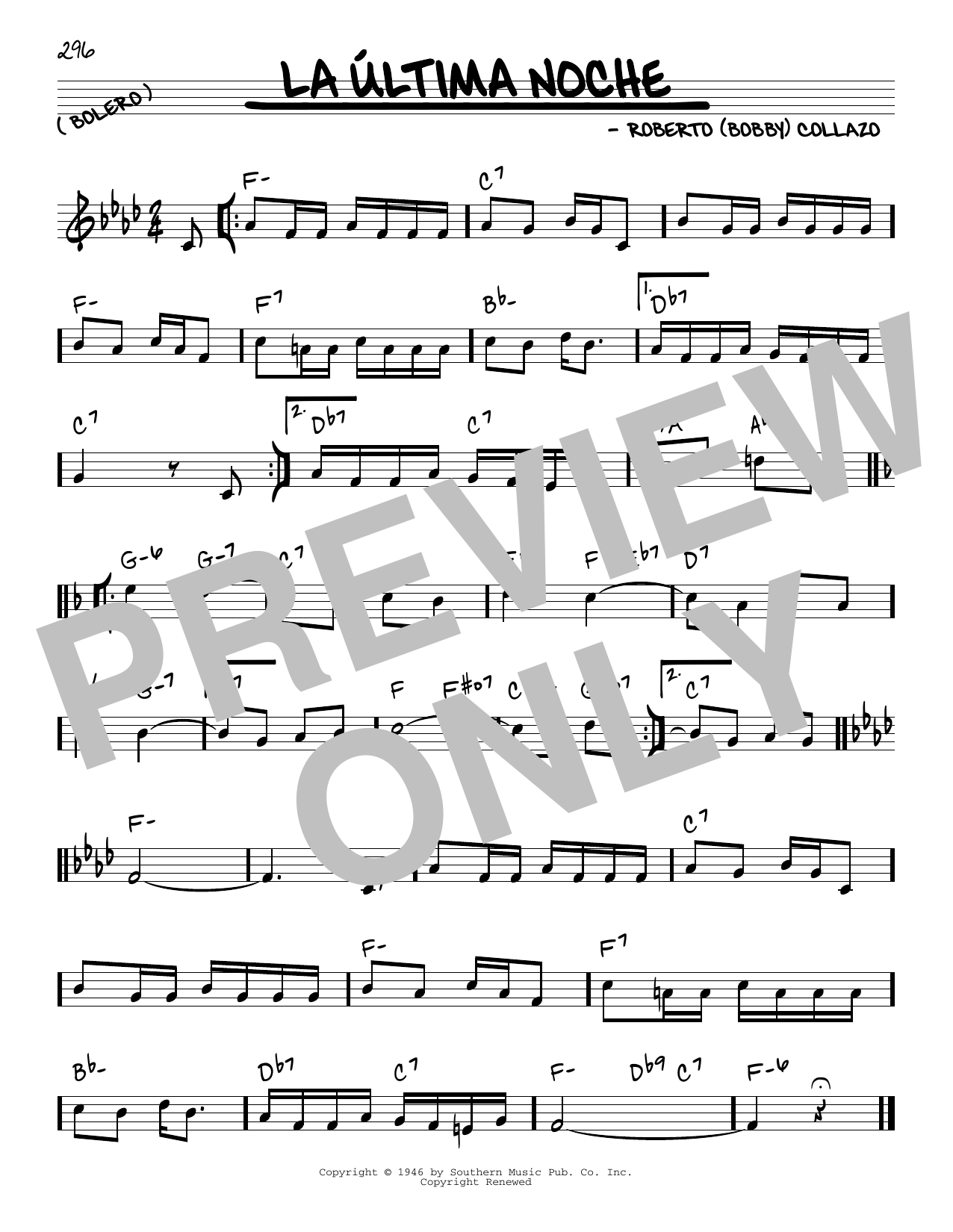 Learn to play Roberto (Bobby) Collazo La Ultima Noche sheet music for Real Book – Melody & Chords in minutes. Roberto (Bobby) Collazo La Ultima Noche sheet music notes and chords. Download Printable PDF.