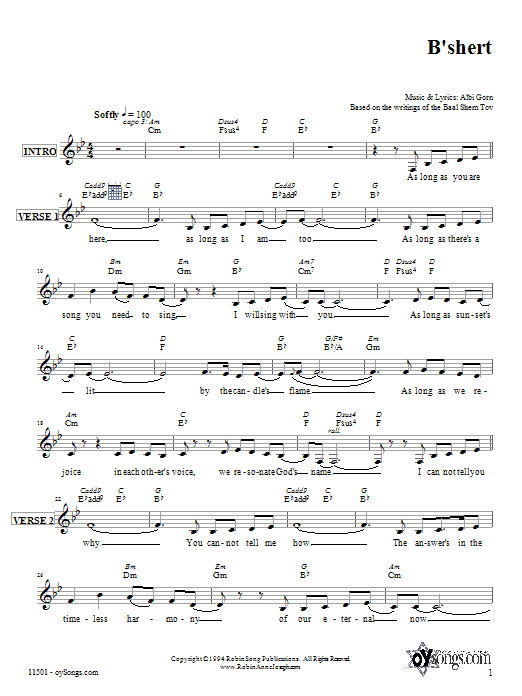 Robin Joseph B'shert sheet music notes and chords. Download Printable PDF.