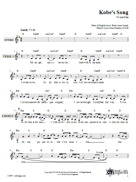 Robin Joseph Kobe's Song sheet music notes and chords. Download Printable PDF.