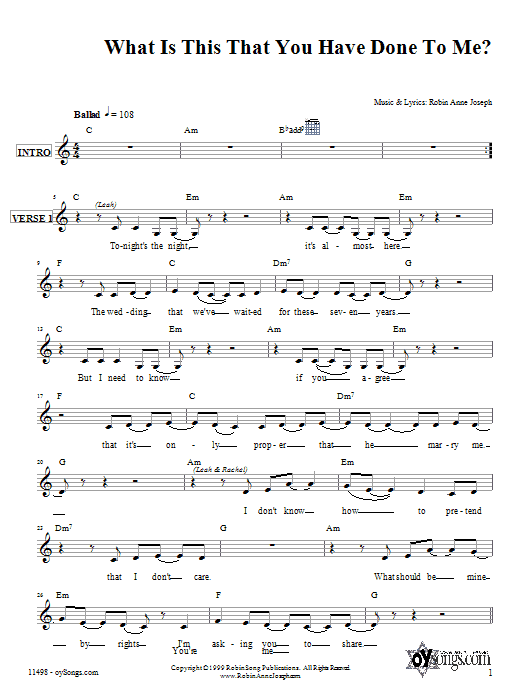 Learn to play Robin Joseph What Is This That You Have Done To Me? sheet music for Lead Sheet / Fake Book in minutes. Price: 5.9900$ Robin Joseph What Is This That You Have Done To Me? sheet music notes and chords arranged for Lead Sheet / Fake Book